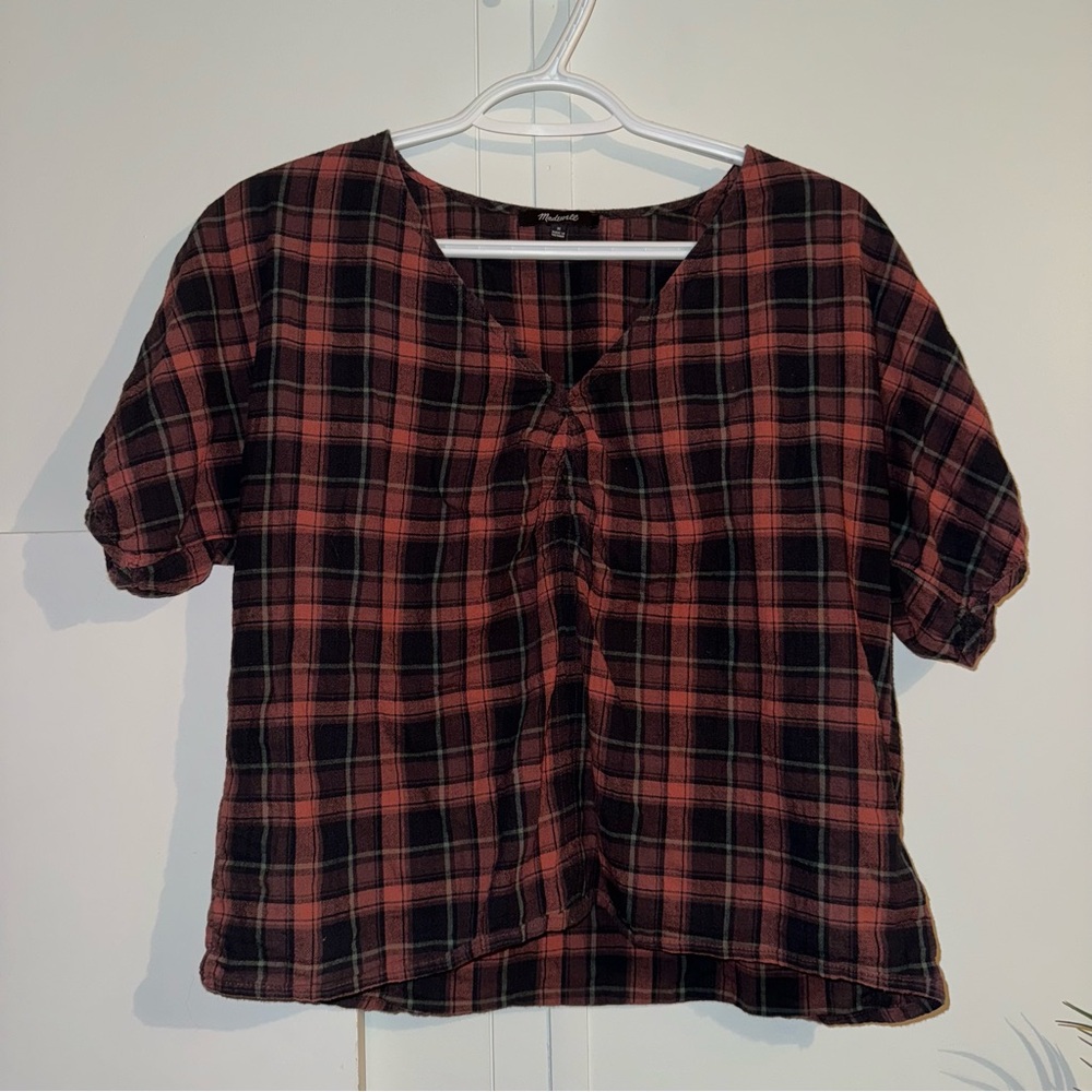 MADEWELL Red and Black Plaid Blouse M